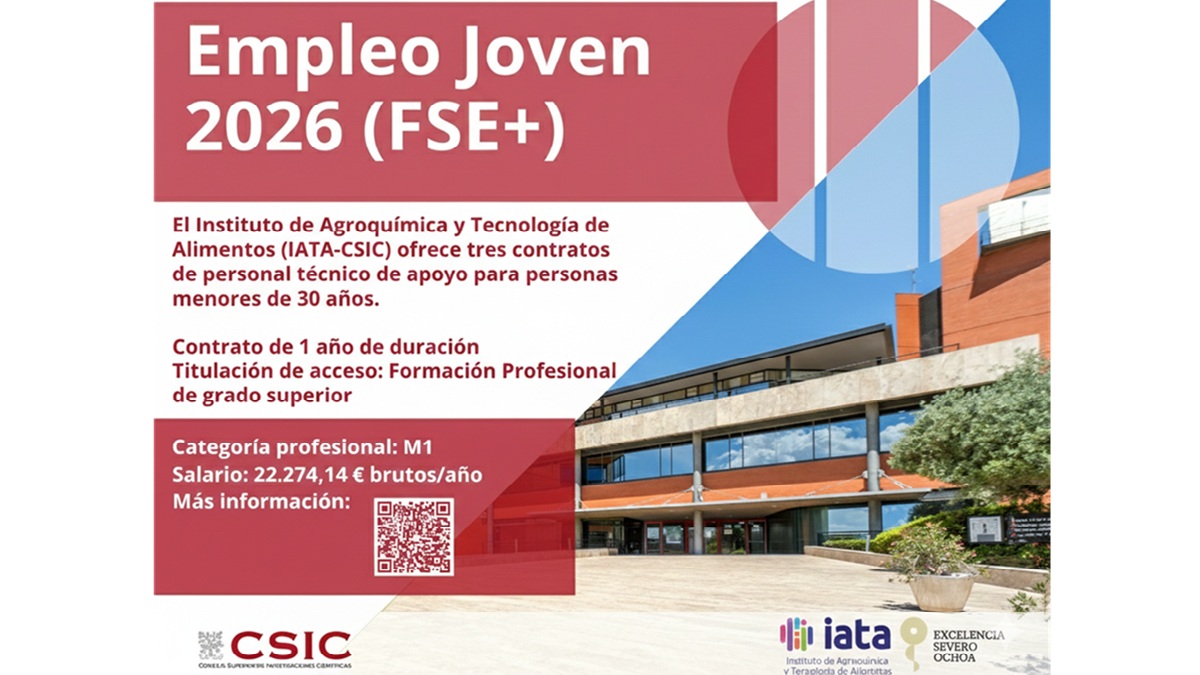 El IATA ofrece tres contratos de personal técnico para titulados de FP en la convocatoria Empleo Joven 2026 (FSE+).jpg